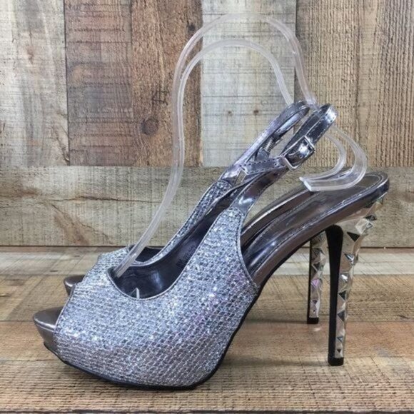 Nicole Miller Slingback High Heels Silver Metallic Womens 8 M Open Toe - Picture 6 of 13